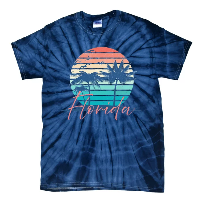 Florida Vintage Summer Vibes Beach Sunset Retro Palm Tree Tie-Dye T-Shirt