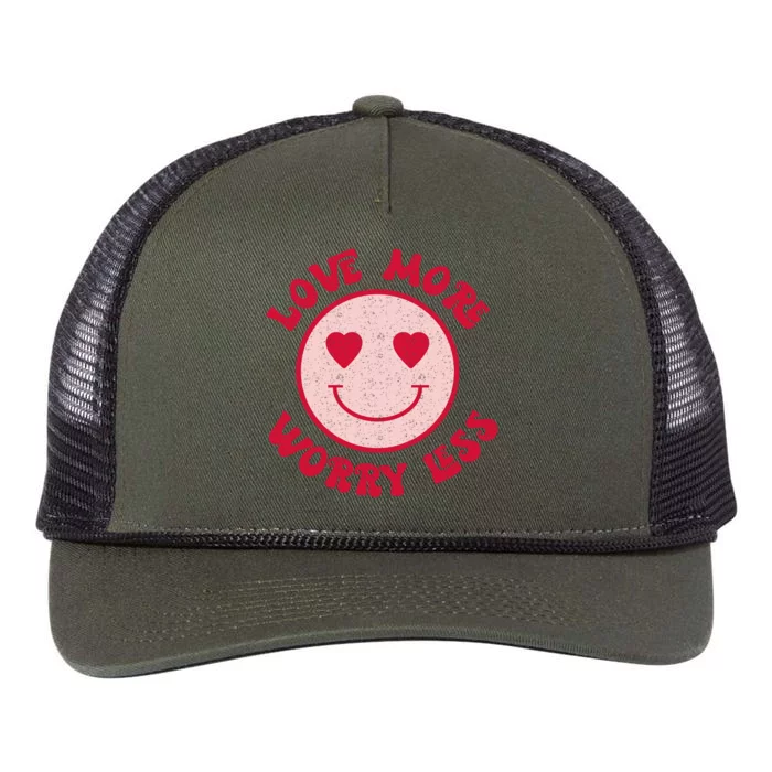 Funny Valentine Shirt Love More Worry Less Smile Face Meme Retro Rope Trucker Hat Cap