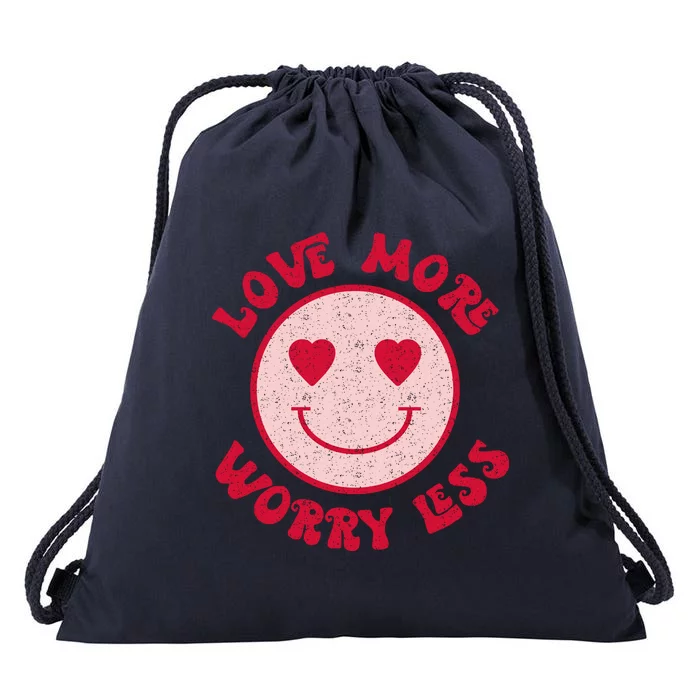 Funny Valentine Shirt Love More Worry Less Smile Face Meme Drawstring Bag