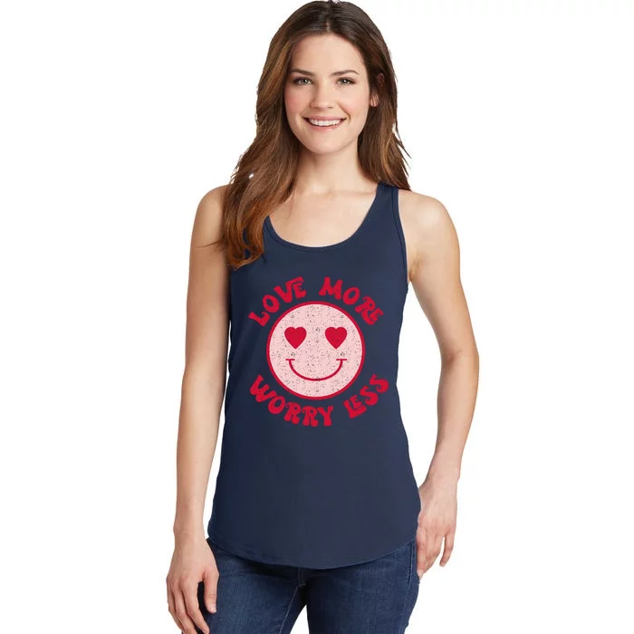 Funny Valentine Shirt Love More Worry Less Smile Face Meme Ladies Essential Tank