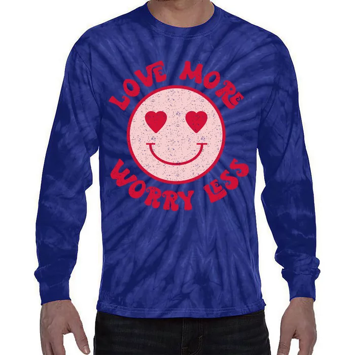 Funny Valentine Shirt Love More Worry Less Smile Face Meme Tie-Dye Long Sleeve Shirt