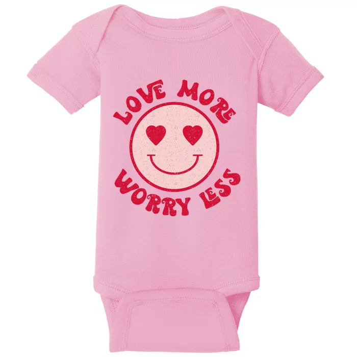 Funny Valentine Shirt Love More Worry Less Smile Face Meme Baby Bodysuit