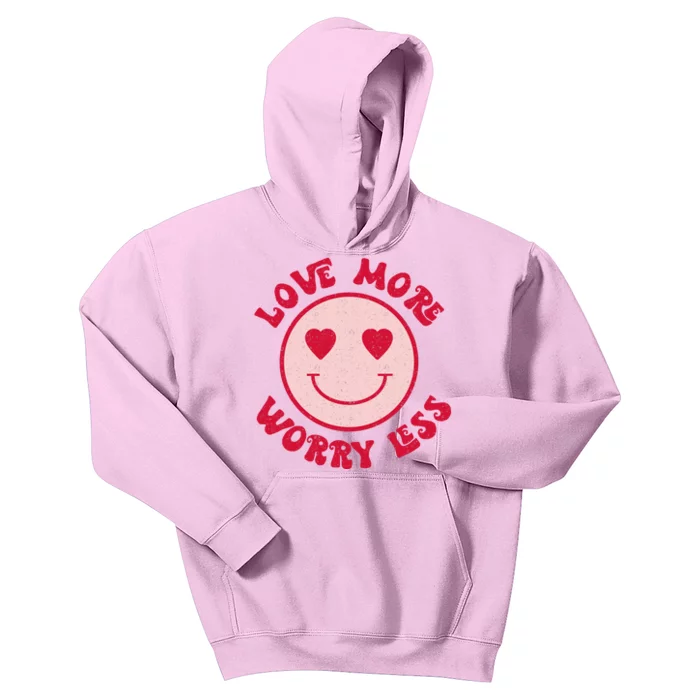 Funny Valentine Shirt Love More Worry Less Smile Face Meme Kids Hoodie