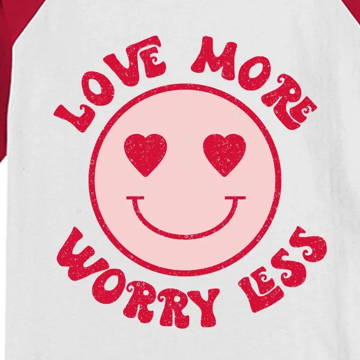 Funny Valentine Shirt Love More Worry Less Smile Face Meme Kids Colorblock Raglan Jersey