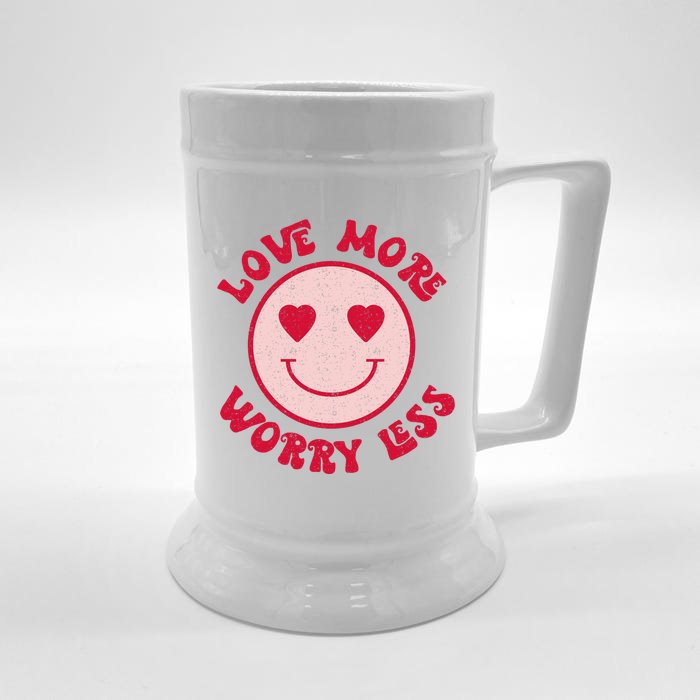 Funny Valentine Shirt Love More Worry Less Smile Face Meme Front & Back Beer Stein