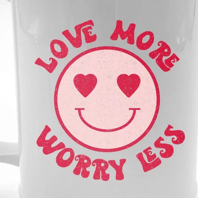 Funny Valentine Shirt Love More Worry Less Smile Face Meme Front & Back Beer Stein