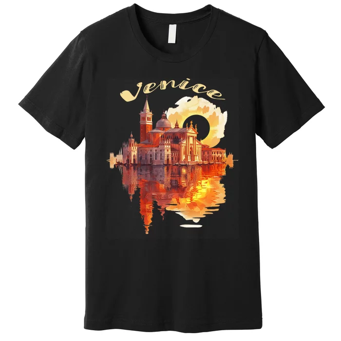 Funny Venice Sunset Watercolor Cityscape Gift Premium T-Shirt