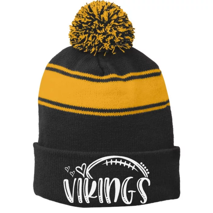 Football Vikings School Sports Fan Team Spirit Stripe Pom Pom Beanie