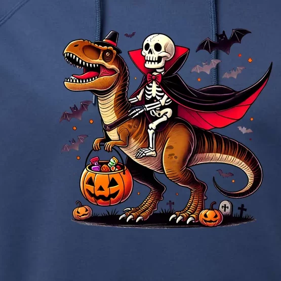 Funny Vampire Skeleton Rider Dinosaur Halloween Costume Funny Gift Performance Fleece Hoodie