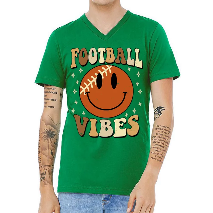 Football Vibes Smile Face Retro V-Neck T-Shirt