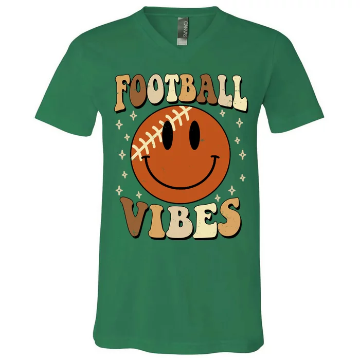 Football Vibes Smile Face Retro V-Neck T-Shirt