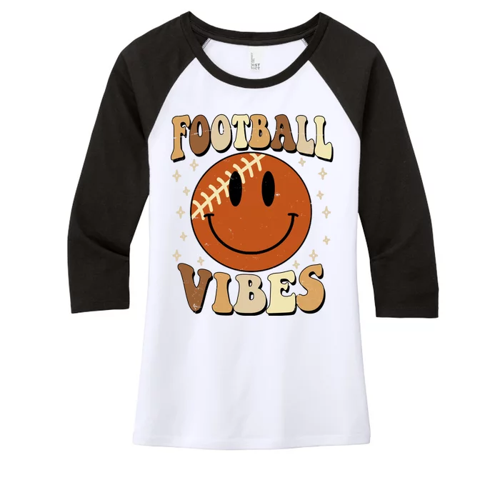 Football Vibes Smile Face Retro Women's Tri-Blend 3/4-Sleeve Raglan Shirt