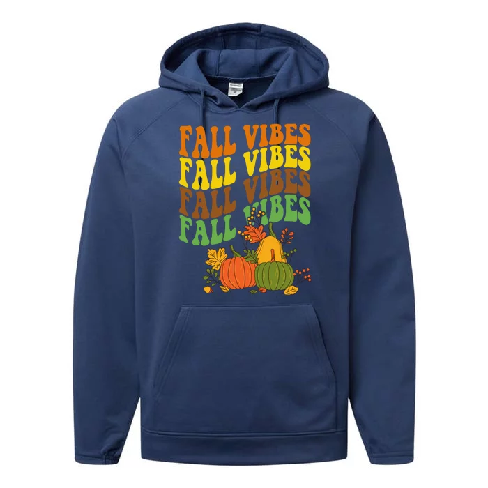 Fall Vibes Season Retro Pumpkin Performance Fleece Hoodie