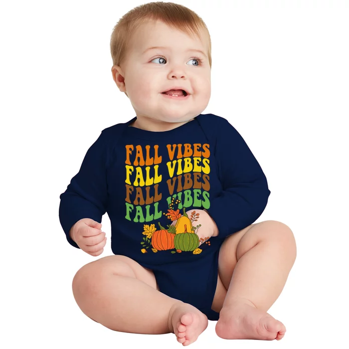 Fall Vibes Season Retro Pumpkin Baby Long Sleeve Bodysuit