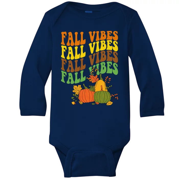 Fall Vibes Season Retro Pumpkin Baby Long Sleeve Bodysuit