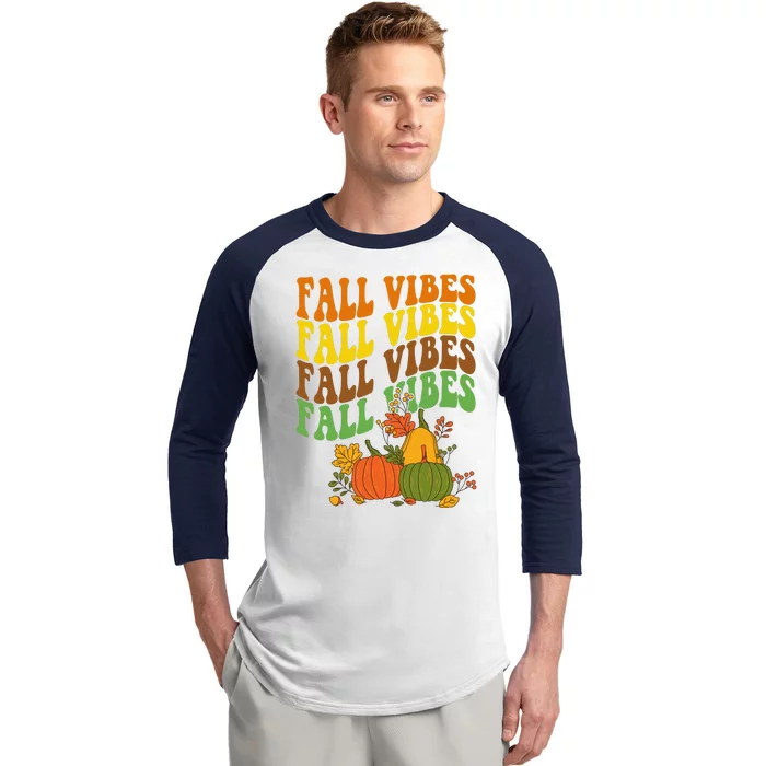 Fall Vibes Season Retro Pumpkin Baseball Sleeve Shirt