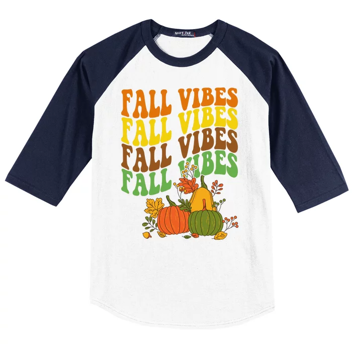 Fall Vibes Season Retro Pumpkin Baseball Sleeve Shirt