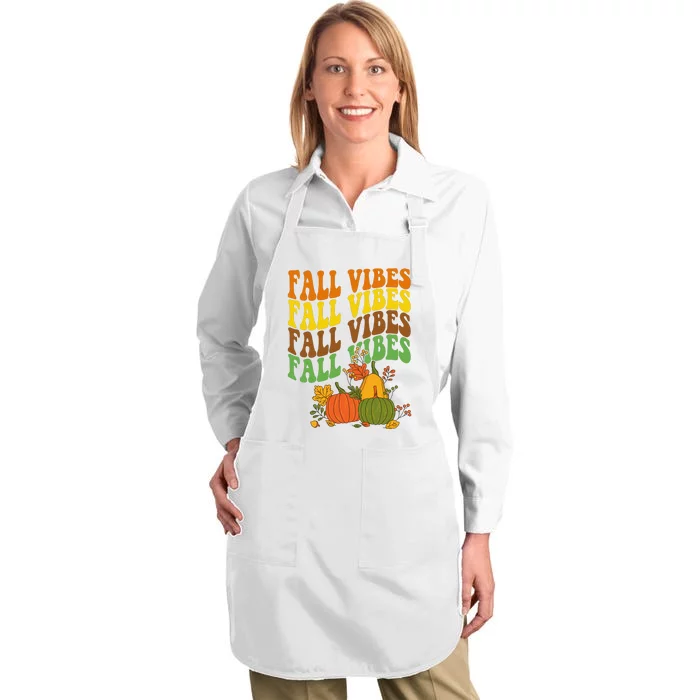 Fall Vibes Season Retro Pumpkin Full-Length Apron With Pocket