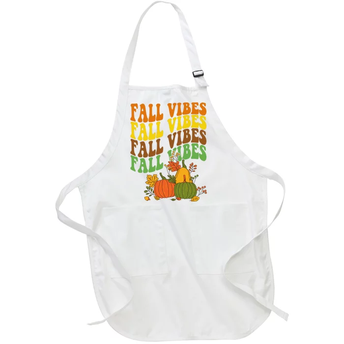 Fall Vibes Season Retro Pumpkin Full-Length Apron With Pocket