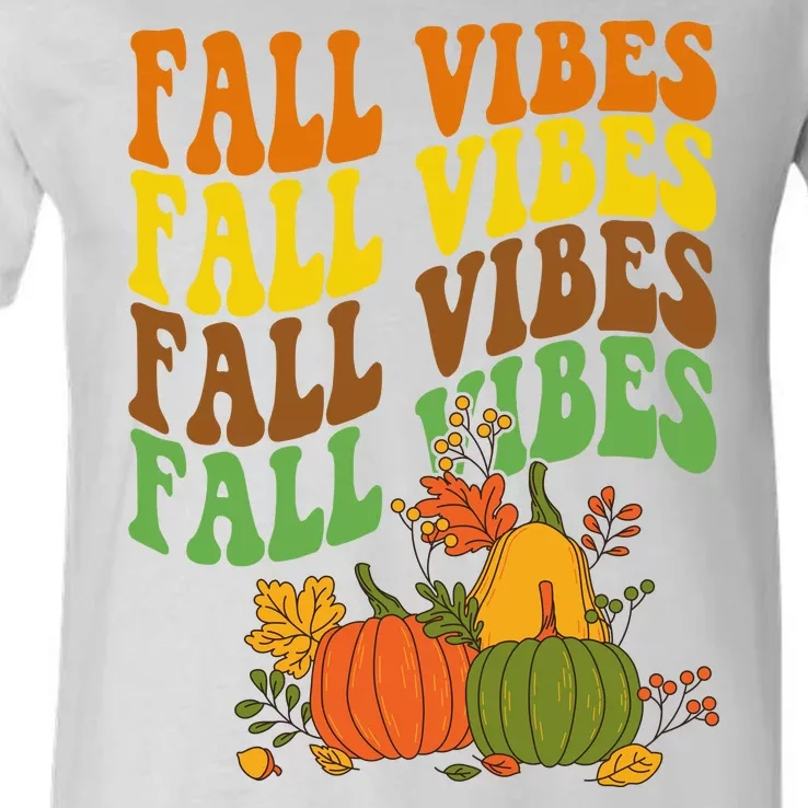 Fall Vibes Season Retro Pumpkin V-Neck T-Shirt