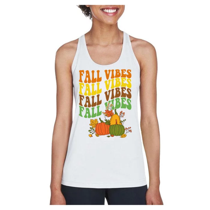 Fall Vibes Season Retro Pumpkin Women's Racerback Tank