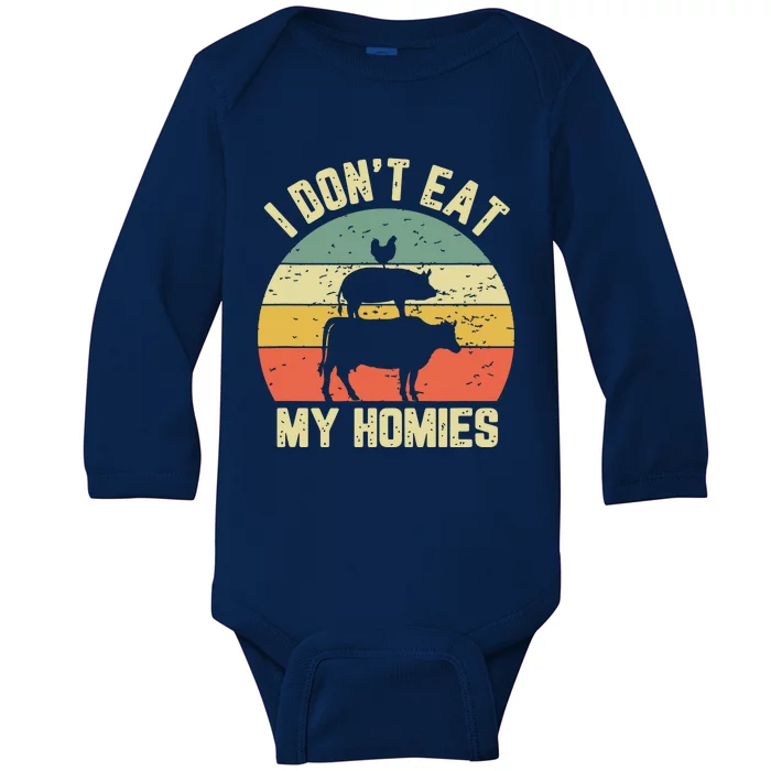 Funny Vegan Shirts I Dont Eat My Homies Vegetarian Vegan Baby Long Sleeve Bodysuit