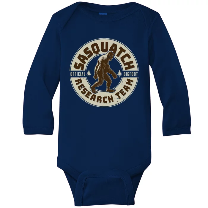 Funny Vintage Sasquatch Research Team Emblem Baby Long Sleeve Bodysuit