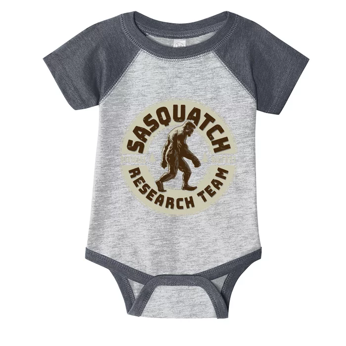 Funny Vintage Sasquatch Research Team Emblem Infant Baby Jersey Bodysuit