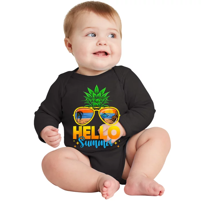 Family Vacation Sunglasses Pineapple Hello Summer Baby Long Sleeve Bodysuit