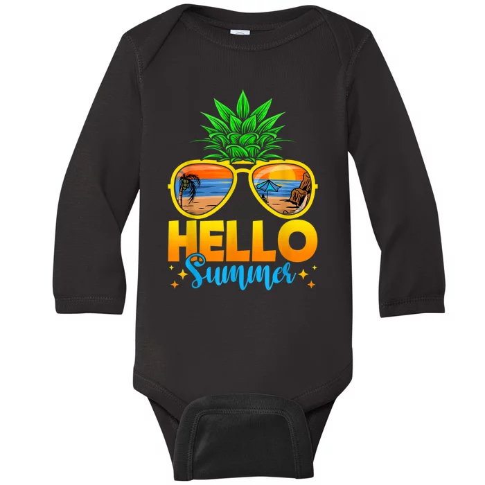 Family Vacation Sunglasses Pineapple Hello Summer Baby Long Sleeve Bodysuit