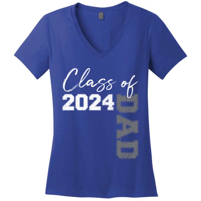 Funny Vintage Senior 2024 Class Grad Proud Dad Class Of 2024 Gift Women's V-Neck T-Shirt