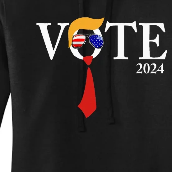 Funny Vote Trump 2024 Hair Tie Red Sunglasses Us Flag Women's Pullover Hoodie