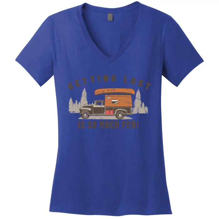 Fun Vintage Truck Camper Canoe Outdoor Nature Camp Lover Gift Women's V-Neck T-Shirt