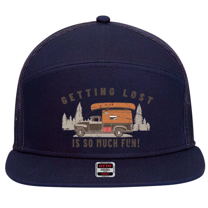 Fun Vintage Truck Camper Canoe Outdoor Nature Camp Lover Gift 7 Panel Mesh Trucker Snapback Hat