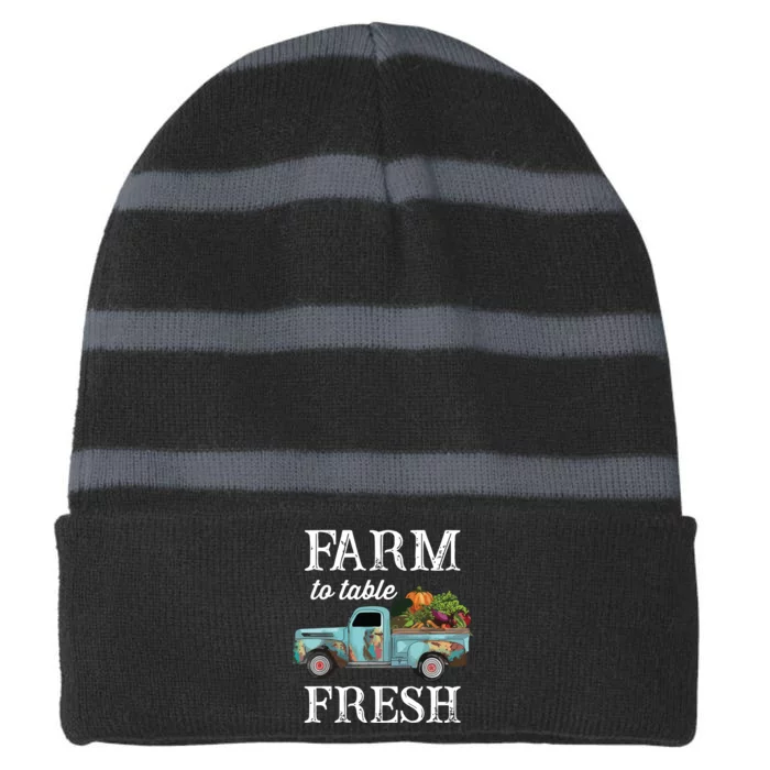 Farm Vegetables Truck Farm To Table Fresh Striped Beanie with Solid Band