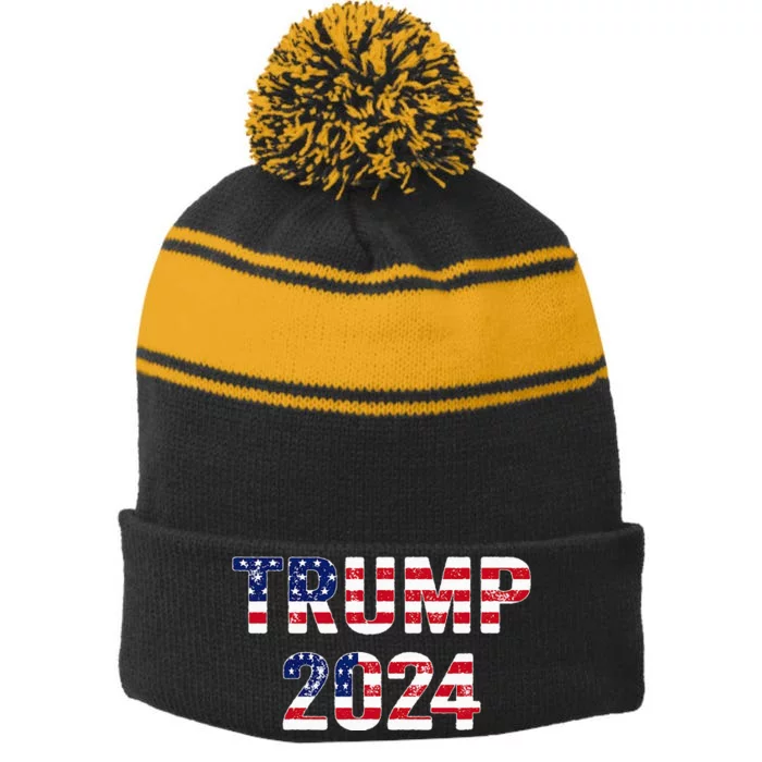 Funny Vintage Trump 2024 Election Gift Wo Stripe Pom Pom Beanie