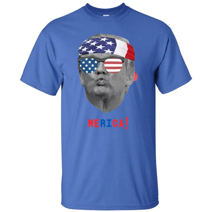 Funny Vintage Trump Pucker Face Merica Usa Flag Sunglasses Great Gift Tall T-Shirt