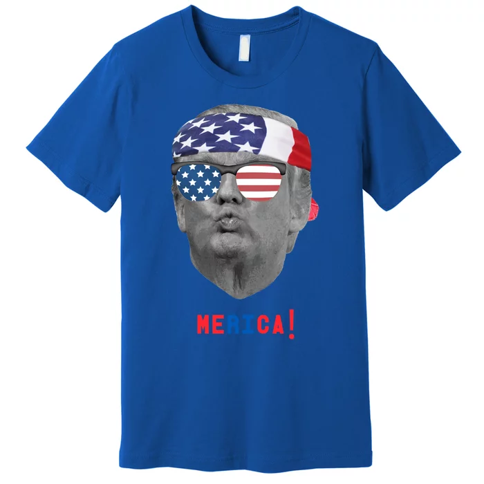 Funny Vintage Trump Pucker Face Merica Usa Flag Sunglasses Great Gift Premium T-Shirt