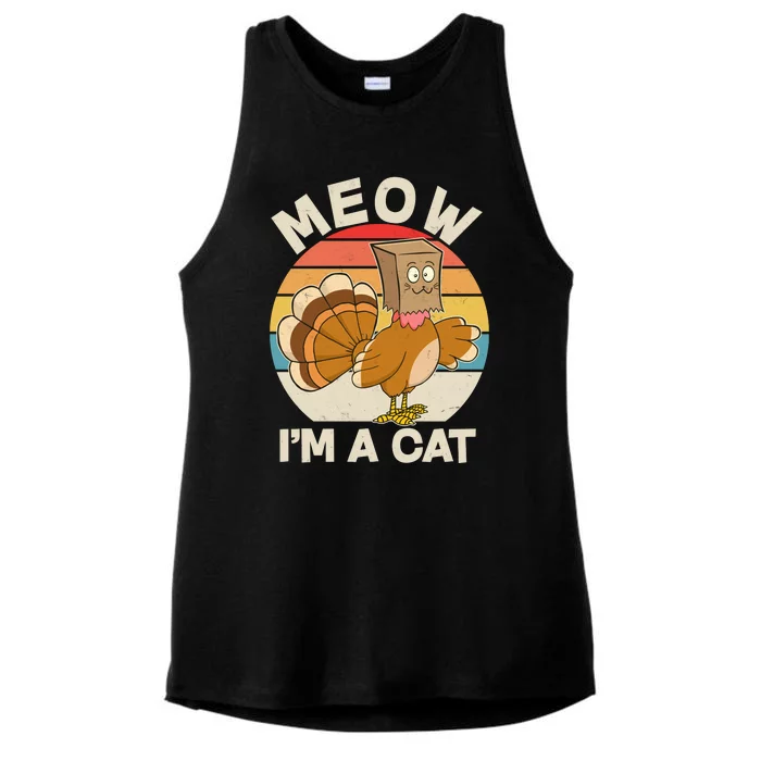 Funny Vintage Thanksgiving Turkey Meow I'm A Cat Ladies Tri-Blend Wicking Tank