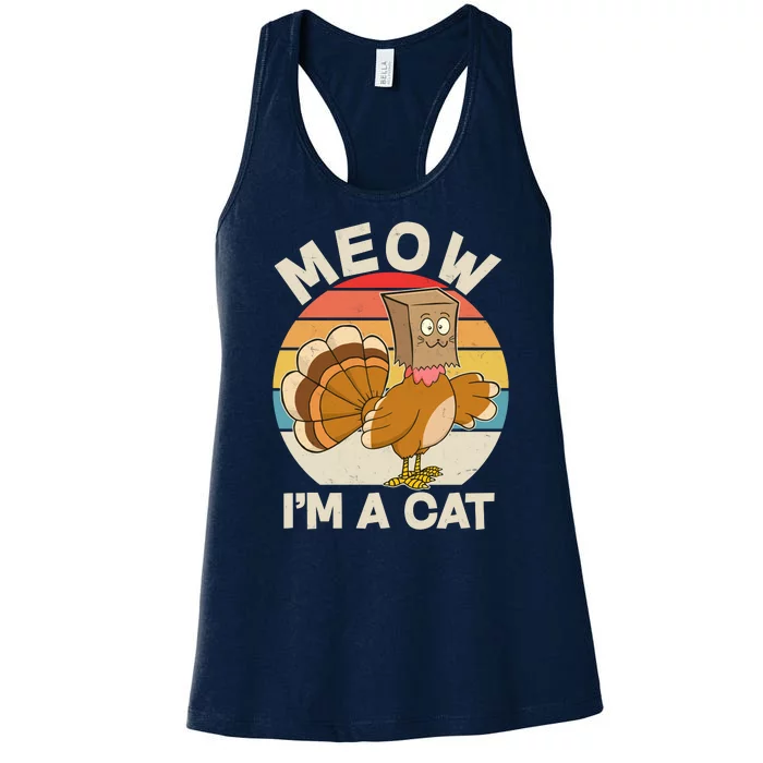 Funny Vintage Thanksgiving Turkey Meow I'm A Cat Women's Racerback Tank