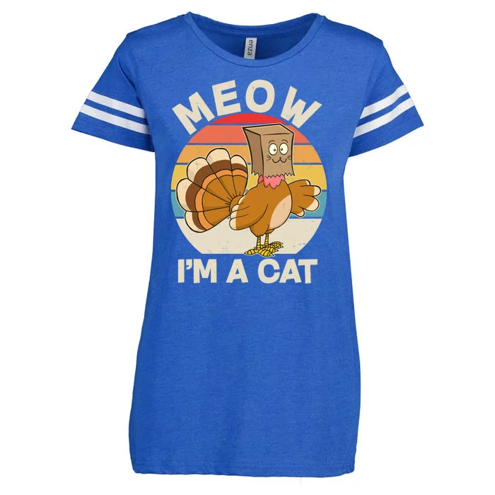 Funny Vintage Thanksgiving Turkey Meow I'm A Cat Enza Ladies Jersey Football T-Shirt