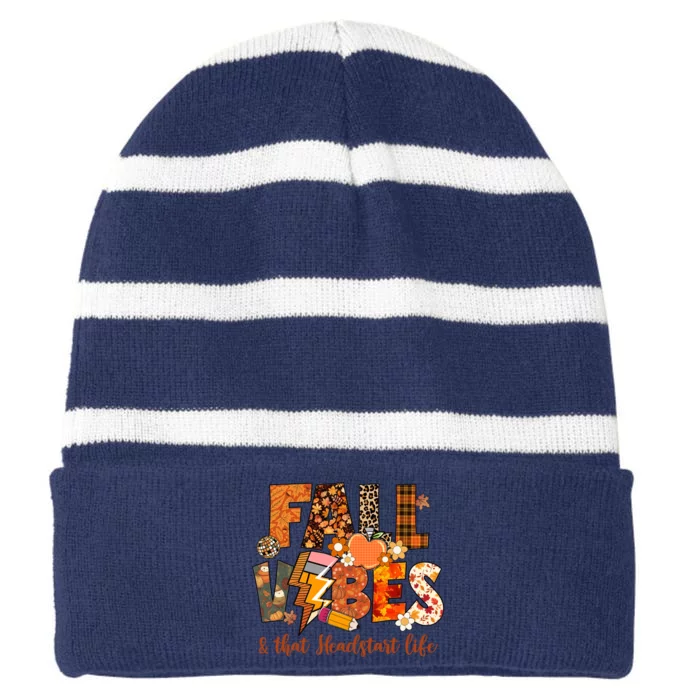 Fall Vibes & That Headstart Life Fall Autumn Thanksgiving Striped Beanie with Solid Band