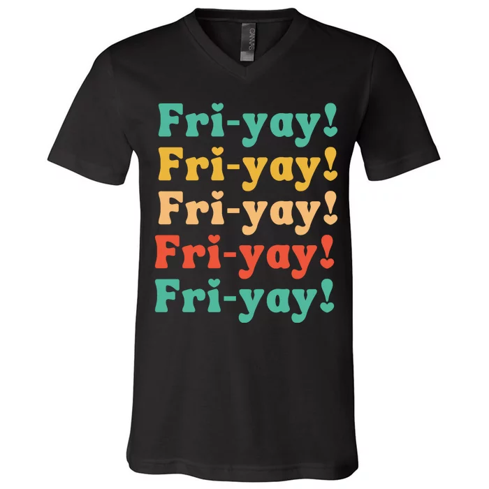 Funny Vintage Teacher Back To School Funny Friyay Teacher Life V-Neck T-Shirt