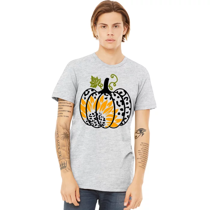 Fall Vibes Thanksgiving Leopard Pumpkin Sunflower Premium T-Shirt