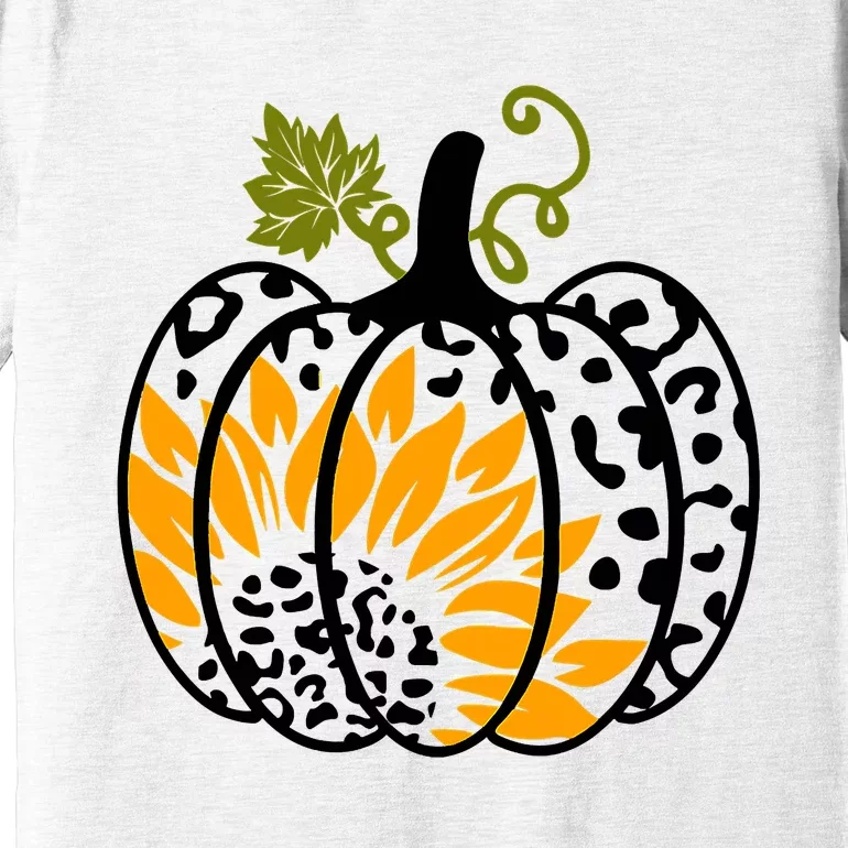 Fall Vibes Thanksgiving Leopard Pumpkin Sunflower Premium T-Shirt