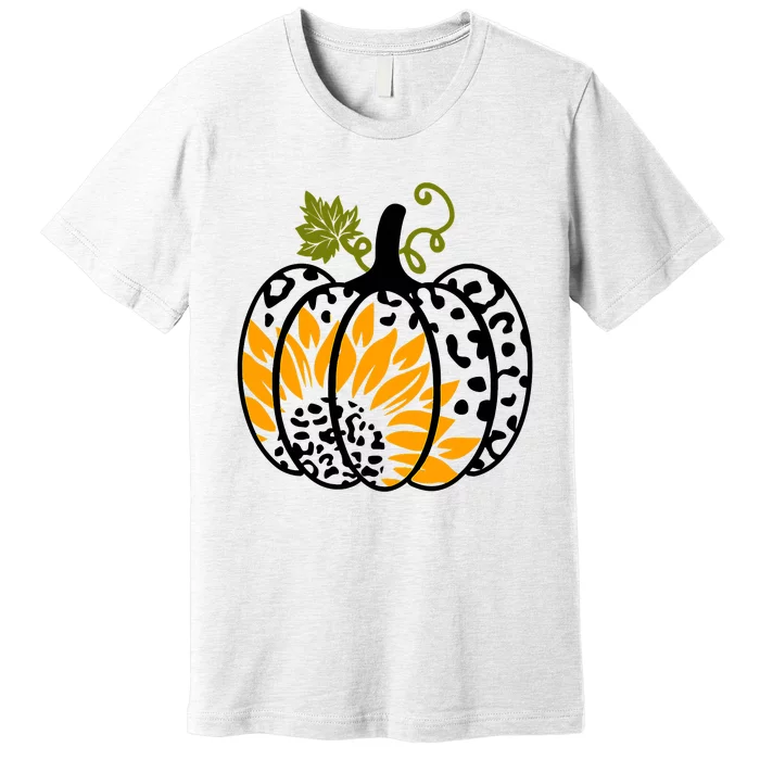 Fall Vibes Thanksgiving Leopard Pumpkin Sunflower Premium T-Shirt