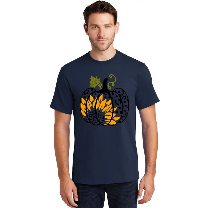 Fall Vibes Thanksgiving Leopard Pumpkin Sunflower Tall T-Shirt