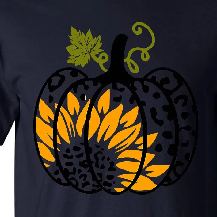 Fall Vibes Thanksgiving Leopard Pumpkin Sunflower Tall T-Shirt