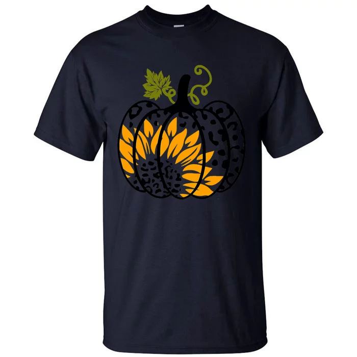 Fall Vibes Thanksgiving Leopard Pumpkin Sunflower Tall T-Shirt