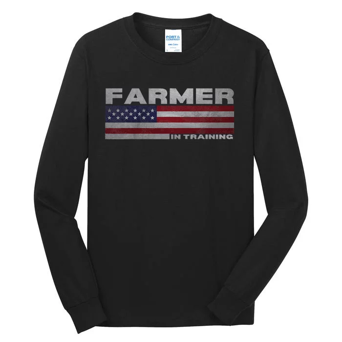 Funny Vintage Tractor Idea Farmer In Training Tall Long Sleeve T-Shirt